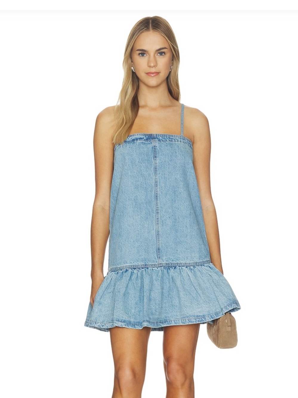 NWT BLANK NYC Light Wash Denim Ruffle-Hem Mini Dress